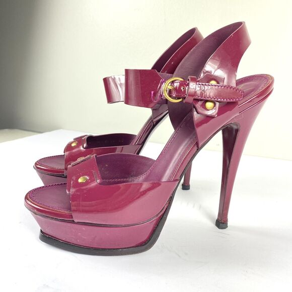 Yves Saint Laurent Tribute 75 Burgundy Patent Platform Heels Sz 40 US 10 Y2K VTG - Picture 3 of 13